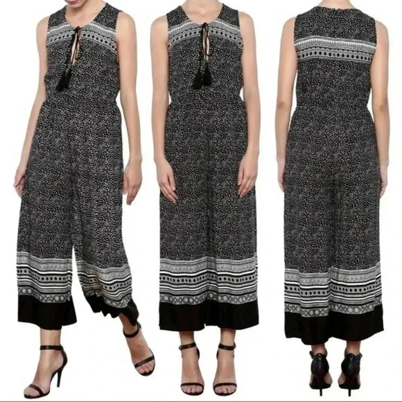 MINKPINK Jumpsuit Nordstrom Aurora Jumpsuit Black Printed Crop Wide Leg XS - Picture 1 of 16
